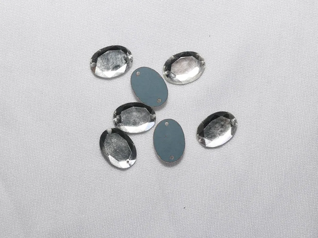 Silver 2 Hole Oval Glass Stones-18x13 mm