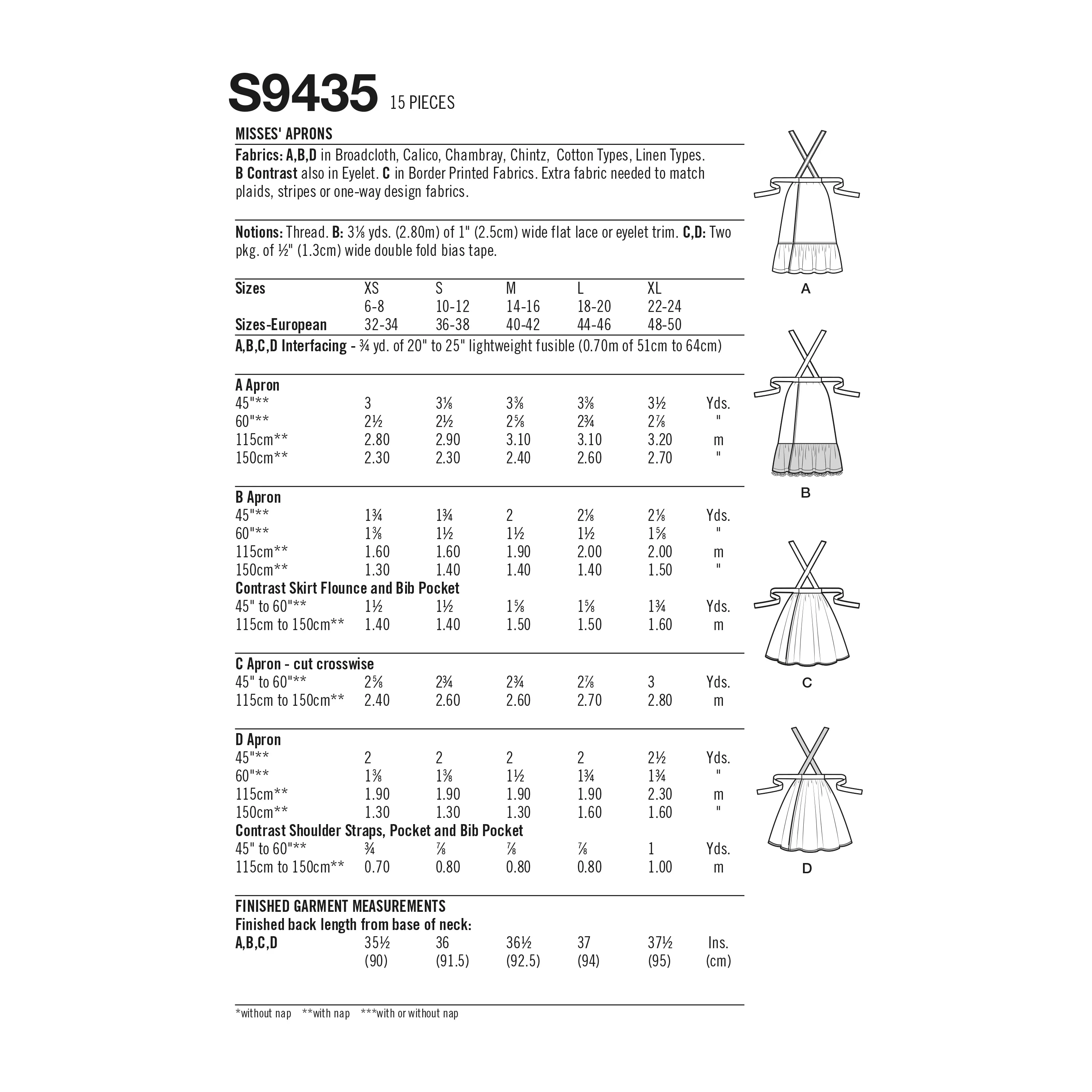 Simplicity Sewing Pattern 9435 Misses' Aprons