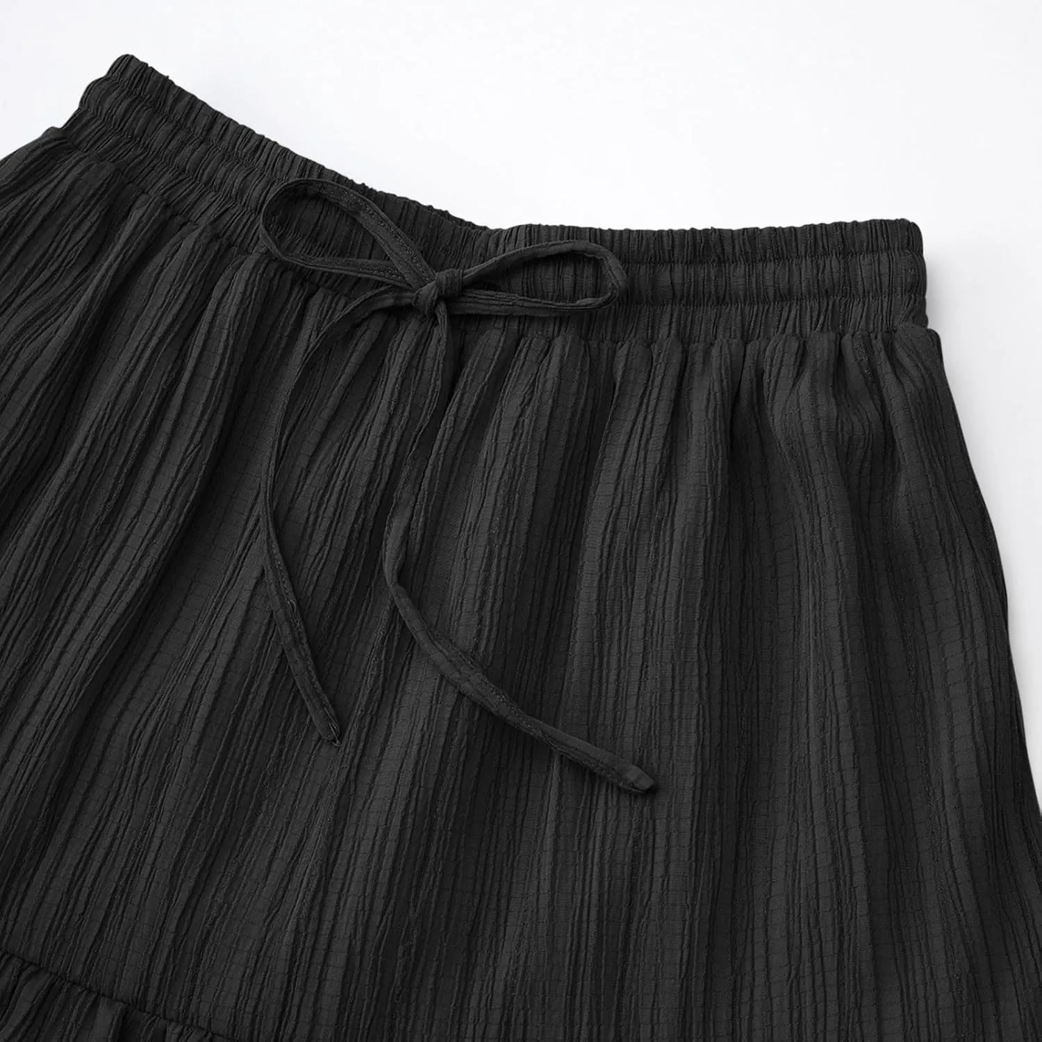 Skirts for Women High Waisted Elastic Drawstring Tiered Ruffled Maxi Skirt Solid Color Summer Vacation Casual Dress