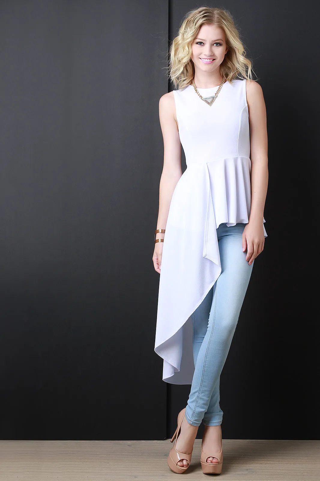 Sleeveless Asymmetrical Peplum Top