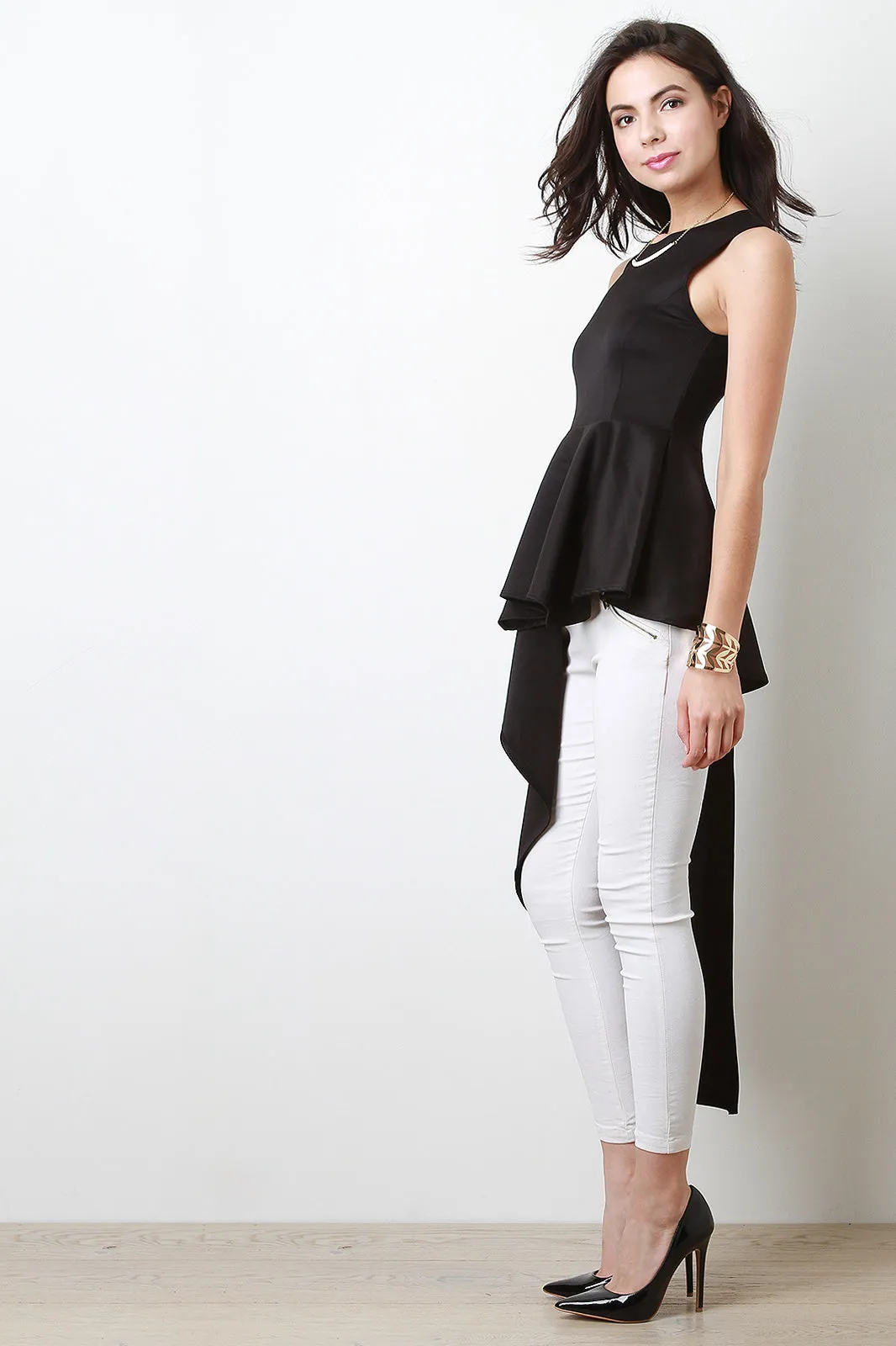 Sleeveless Asymmetrical Peplum Top