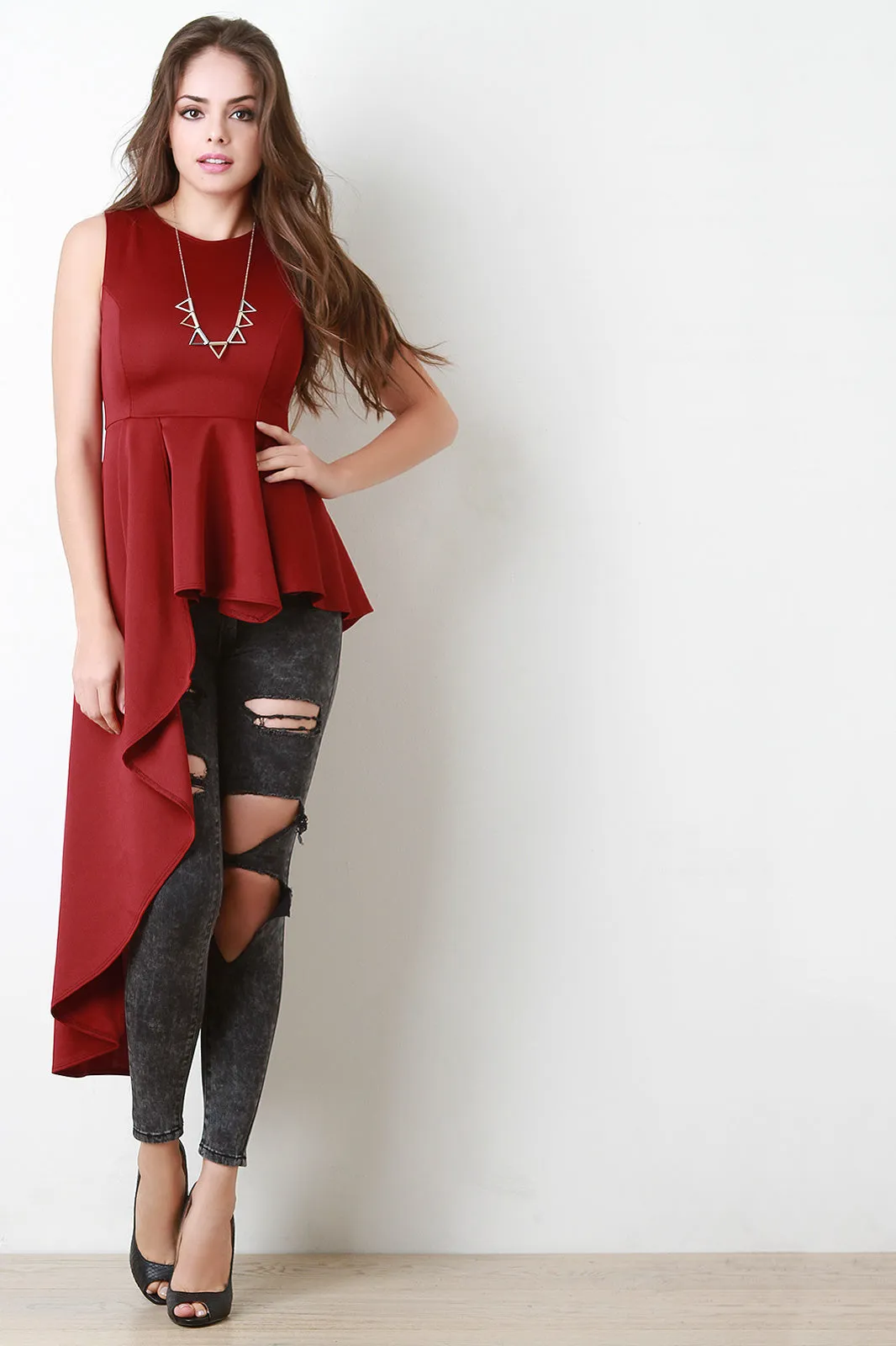 Sleeveless Asymmetrical Peplum Top