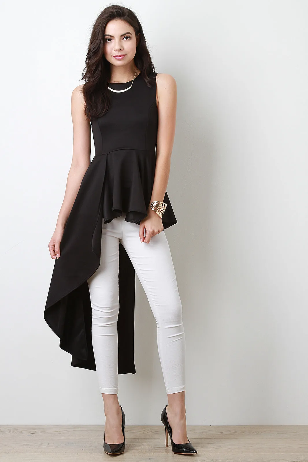 Sleeveless Asymmetrical Peplum Top