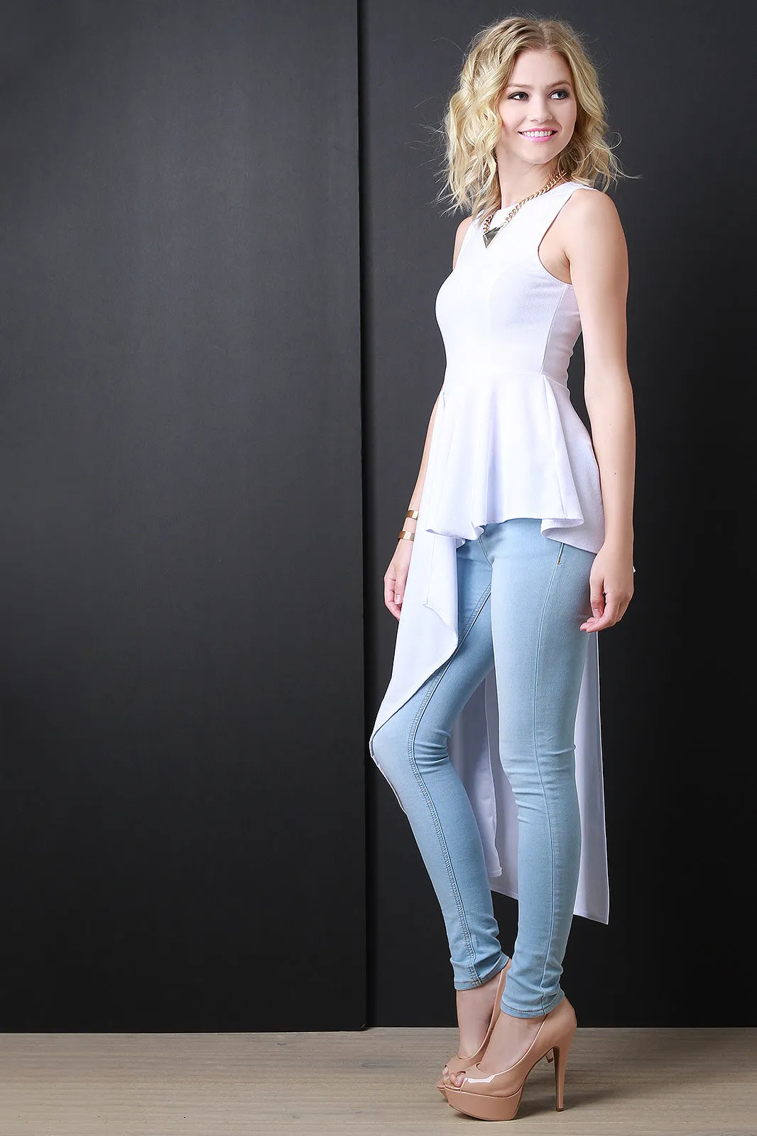Sleeveless Asymmetrical Peplum Top