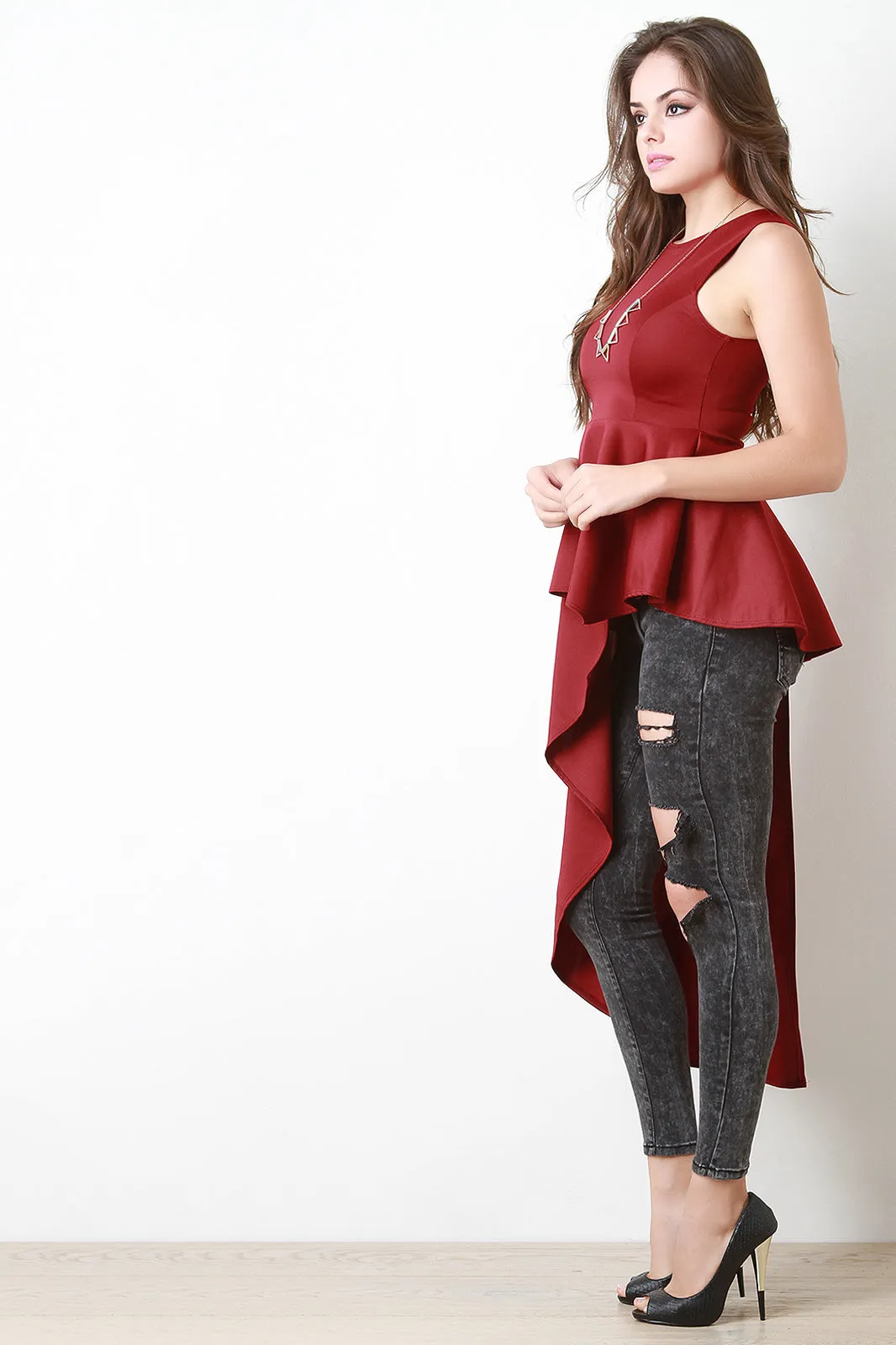 Sleeveless Asymmetrical Peplum Top