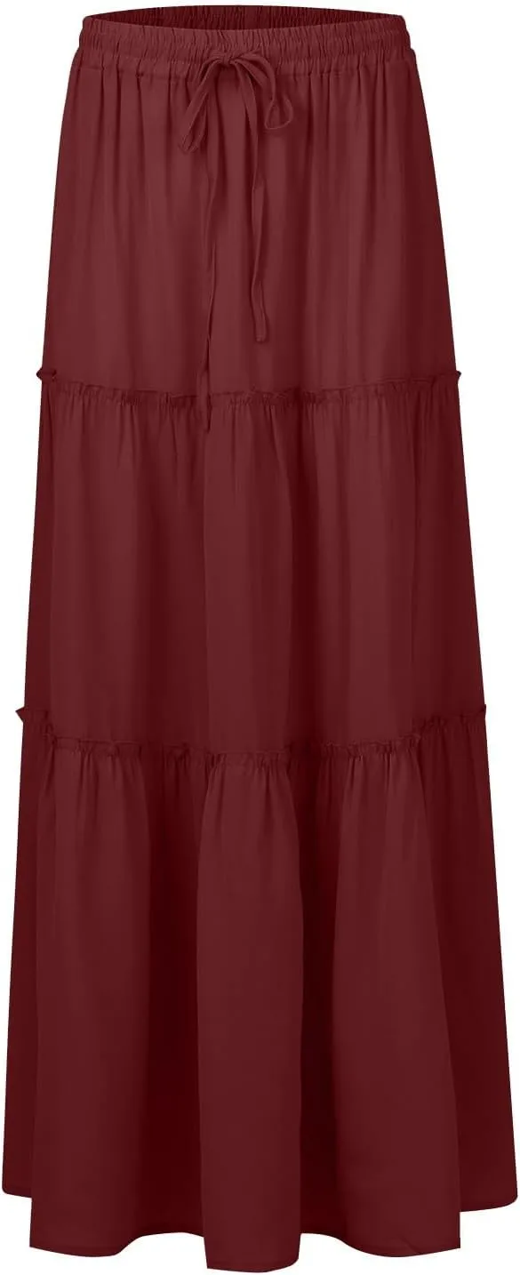 Solid Color Skirts for Women, Maxi Beach Casual Vacation Elegantes Womens Skirts