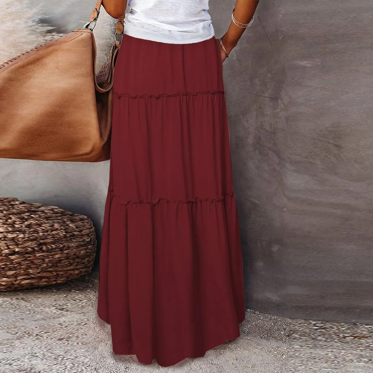 Solid Color Skirts for Women, Maxi Beach Casual Vacation Elegantes Womens Skirts