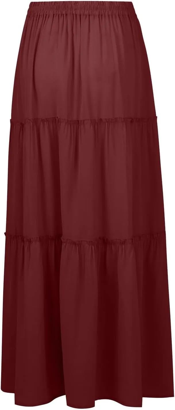 Solid Color Skirts for Women, Maxi Beach Casual Vacation Elegantes Womens Skirts