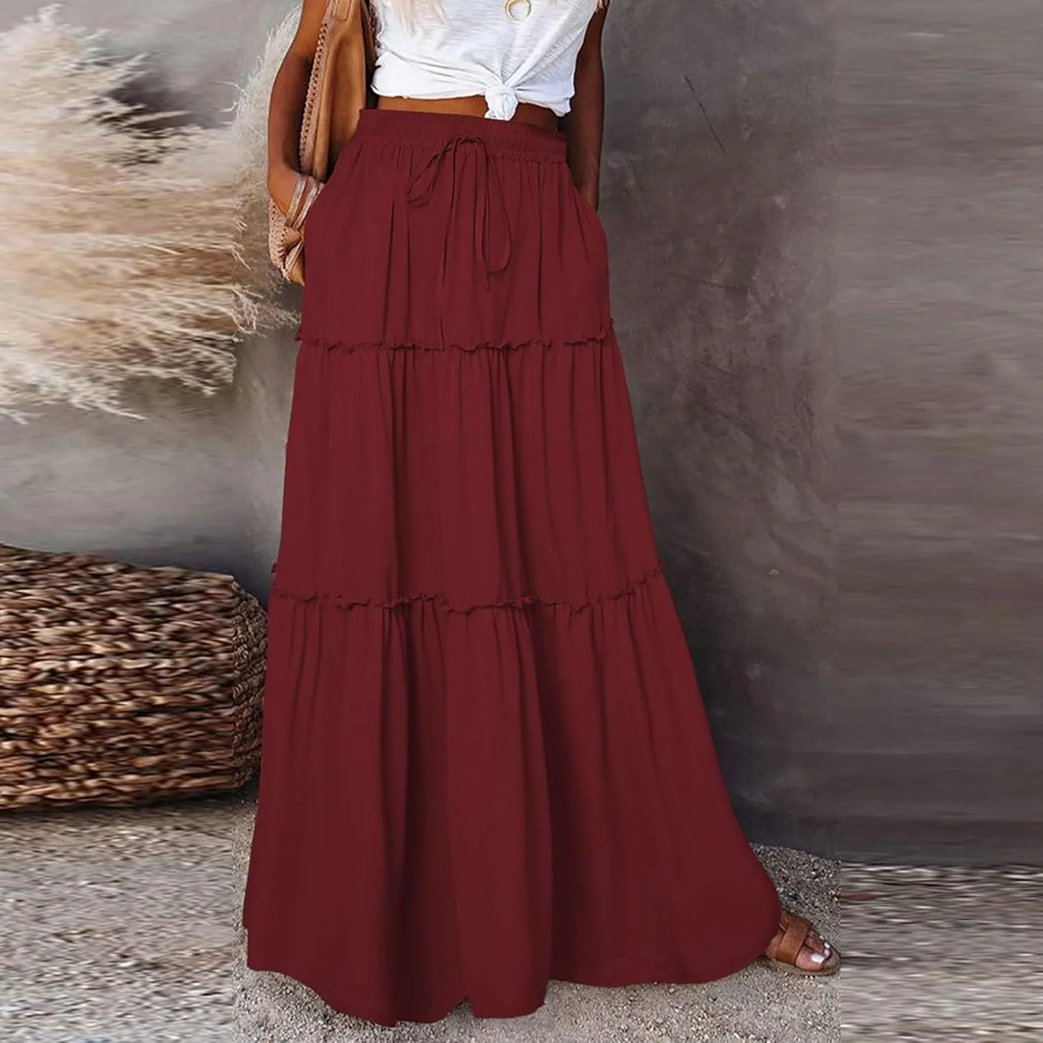 Solid Color Skirts for Women, Maxi Beach Casual Vacation Elegantes Womens Skirts