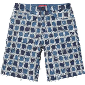 Supreme Frayed Patchwork Baggy Denim Washed Blue Shorts