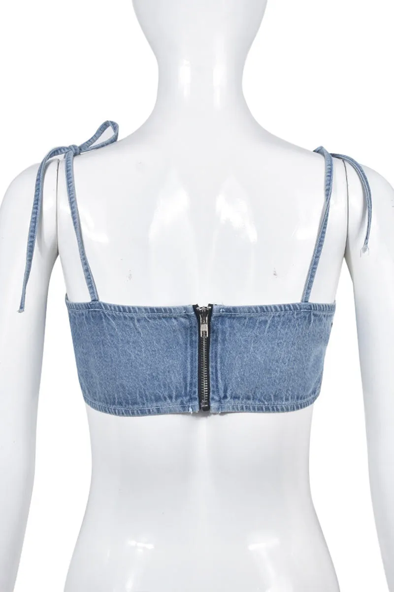 TD470 Rhinestones Denim Top