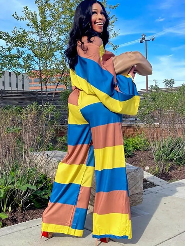Two Piece Color Block Tops & Wide Leg Pants