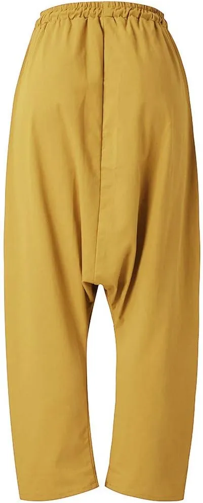 WABEOR Drop Crotch Pants Women Cotton Hippie Baggy Harem Pants Loose Fit Patchwork Pants Casual Summer Elastic Waist Trousers