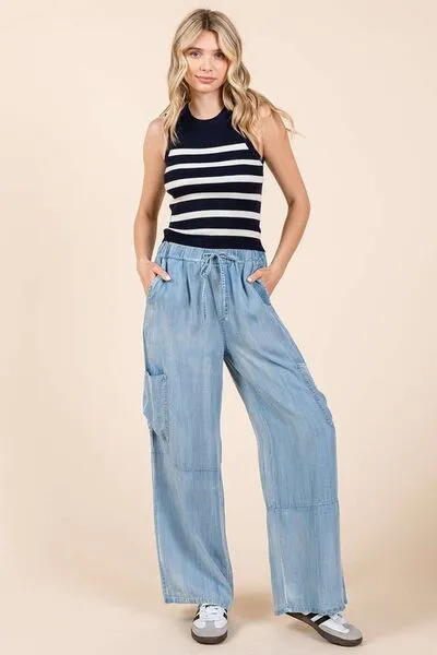 Washed Cargo Wide Leg Pants
