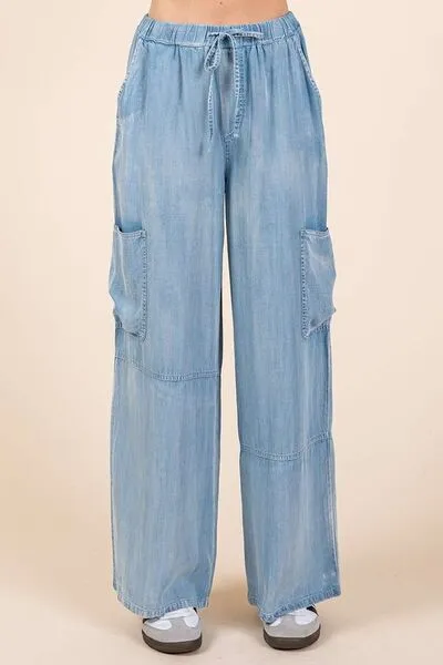 Washed Cargo Wide Leg Pants