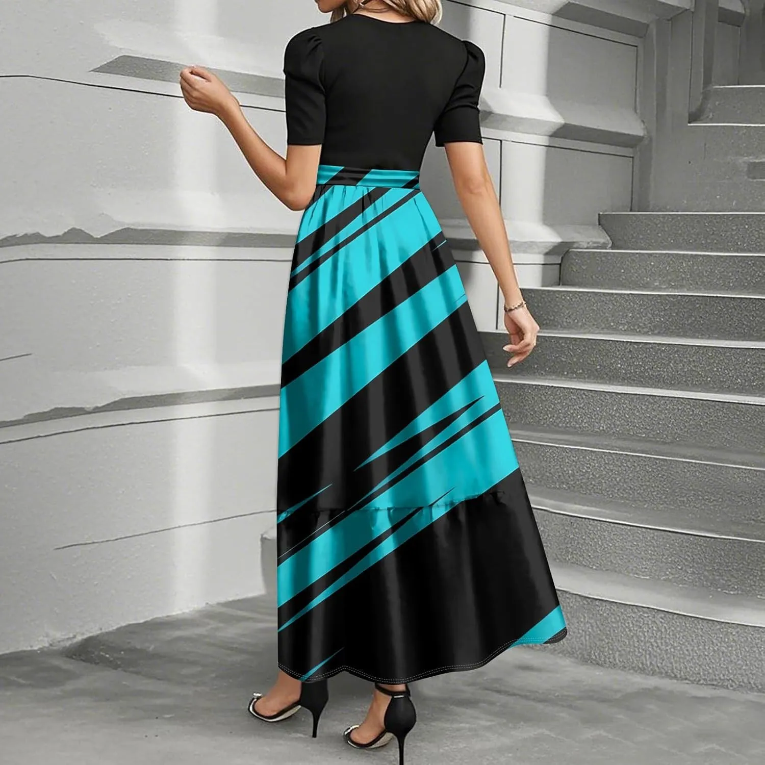 Wedding Guest Dresses for Women Summer Short Sleeve Floral Long Dress Elegant Party Cocktail A Line Flowy Maxi Dress