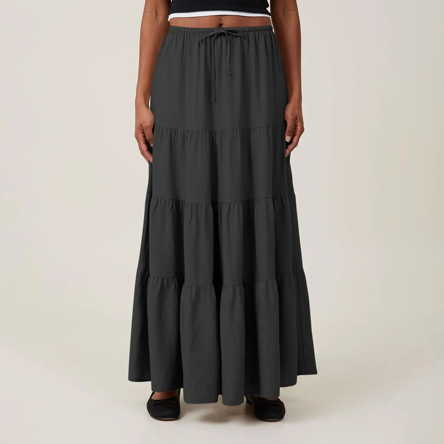 Women Boho Skirts Flowy Ruffle Skirts Long A Line Beach Skirt Vacation Maxi Skirts Casual Summer Outfit Pleated Skirt