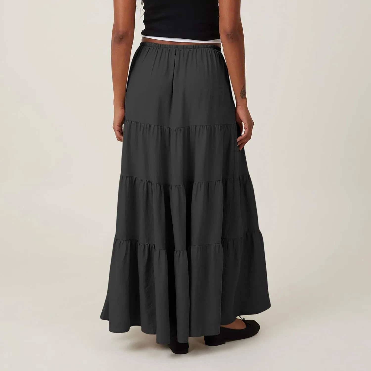 Women Boho Skirts Flowy Ruffle Skirts Long A Line Beach Skirt Vacation Maxi Skirts Casual Summer Outfit Pleated Skirt