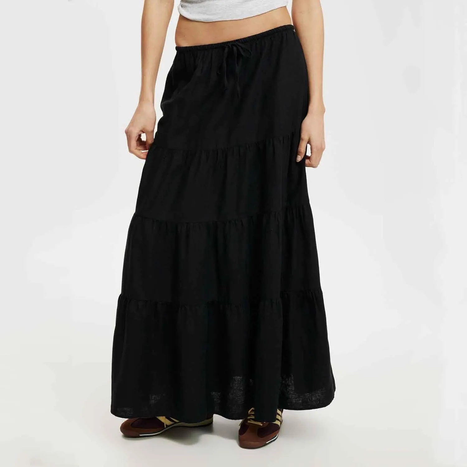 Women Boho Skirts Flowy Ruffle Skirts Long A Line Beach Skirt Vacation Maxi Skirts Casual Summer Outfit Pleated Skirt