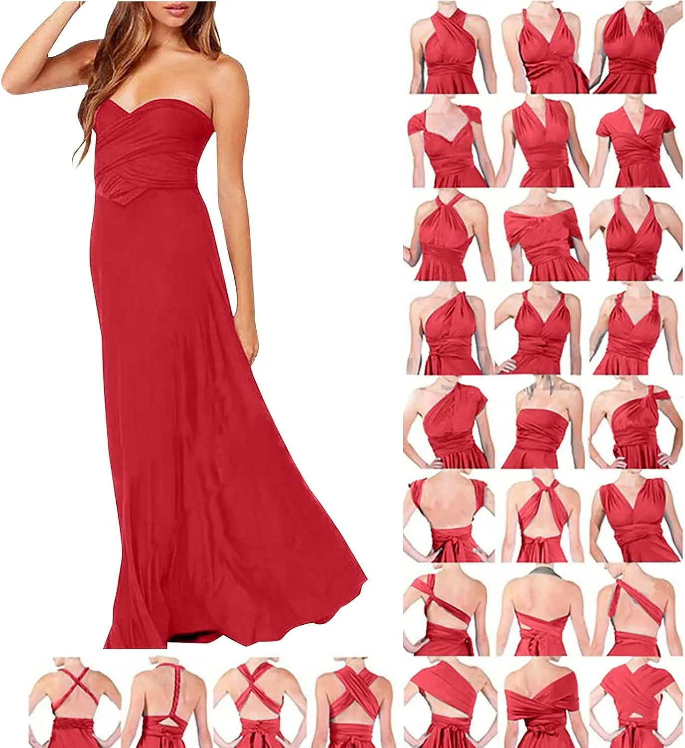 Women Strapless Tube Top Dress Summer Smocked Flowy Midi Wedding Guest Long Maxi Dress Convertible Multiway Outfits