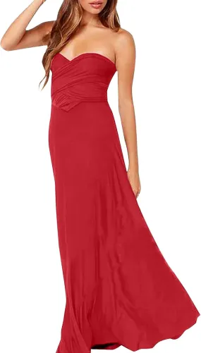 Women Strapless Tube Top Dress Summer Smocked Flowy Midi Wedding Guest Long Maxi Dress Convertible Multiway Outfits