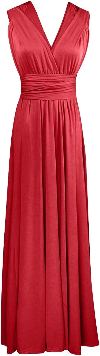 Women Strapless Tube Top Dress Summer Smocked Flowy Midi Wedding Guest Long Maxi Dress Convertible Multiway Outfits