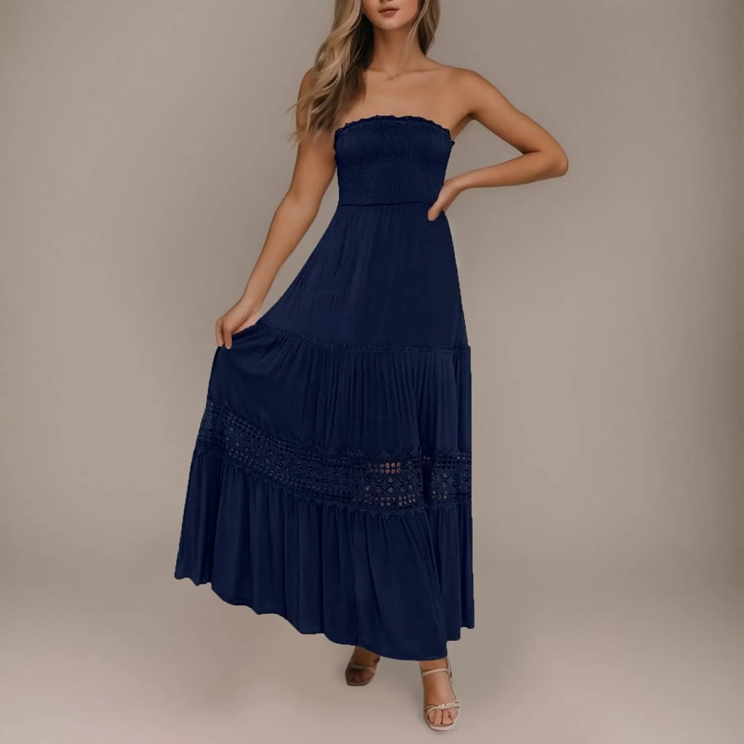 Women's 2025 Summer Dress Off Shoulder Sleeveless Wedding Guest Dresses Casual A Line Flowy Long Maxi Sundress