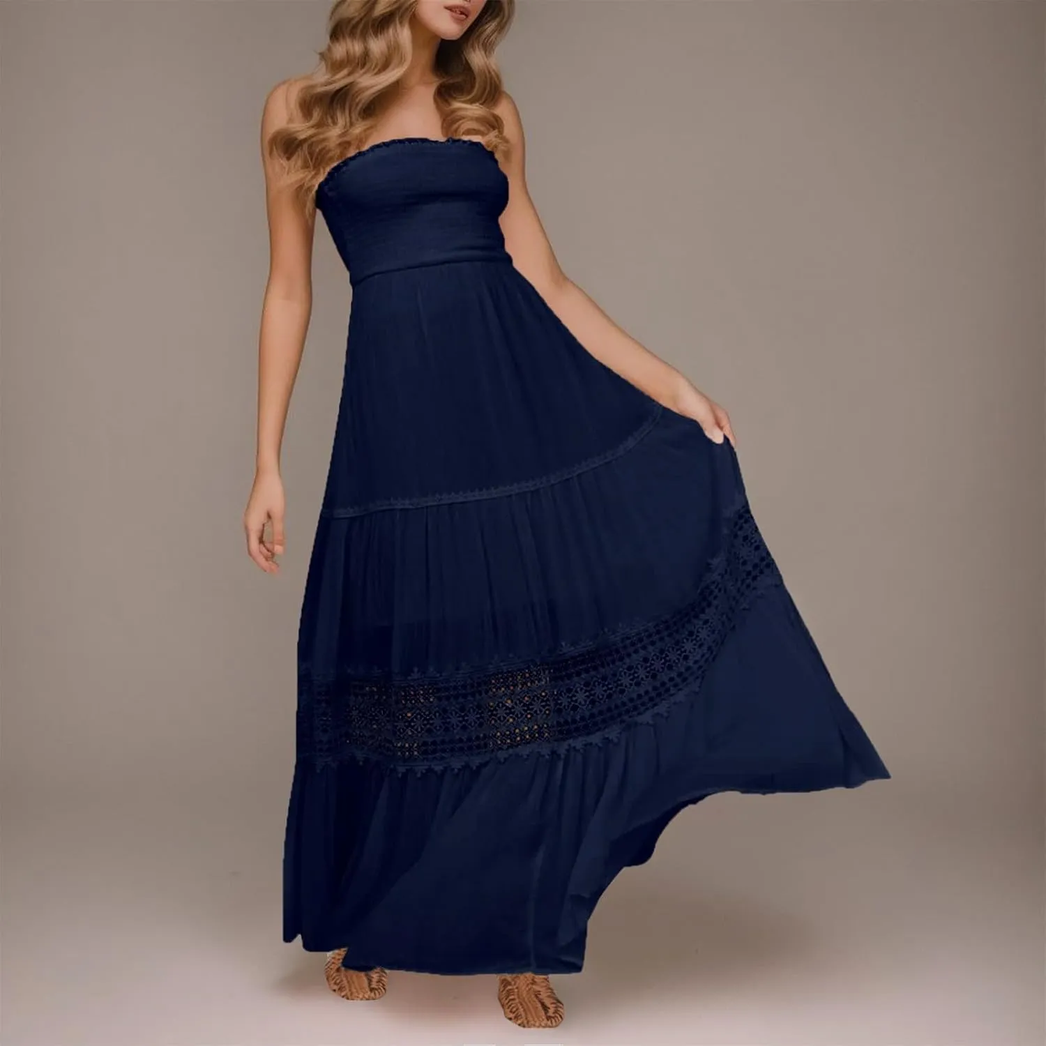 Women's 2025 Summer Dress Off Shoulder Sleeveless Wedding Guest Dresses Casual A Line Flowy Long Maxi Sundress