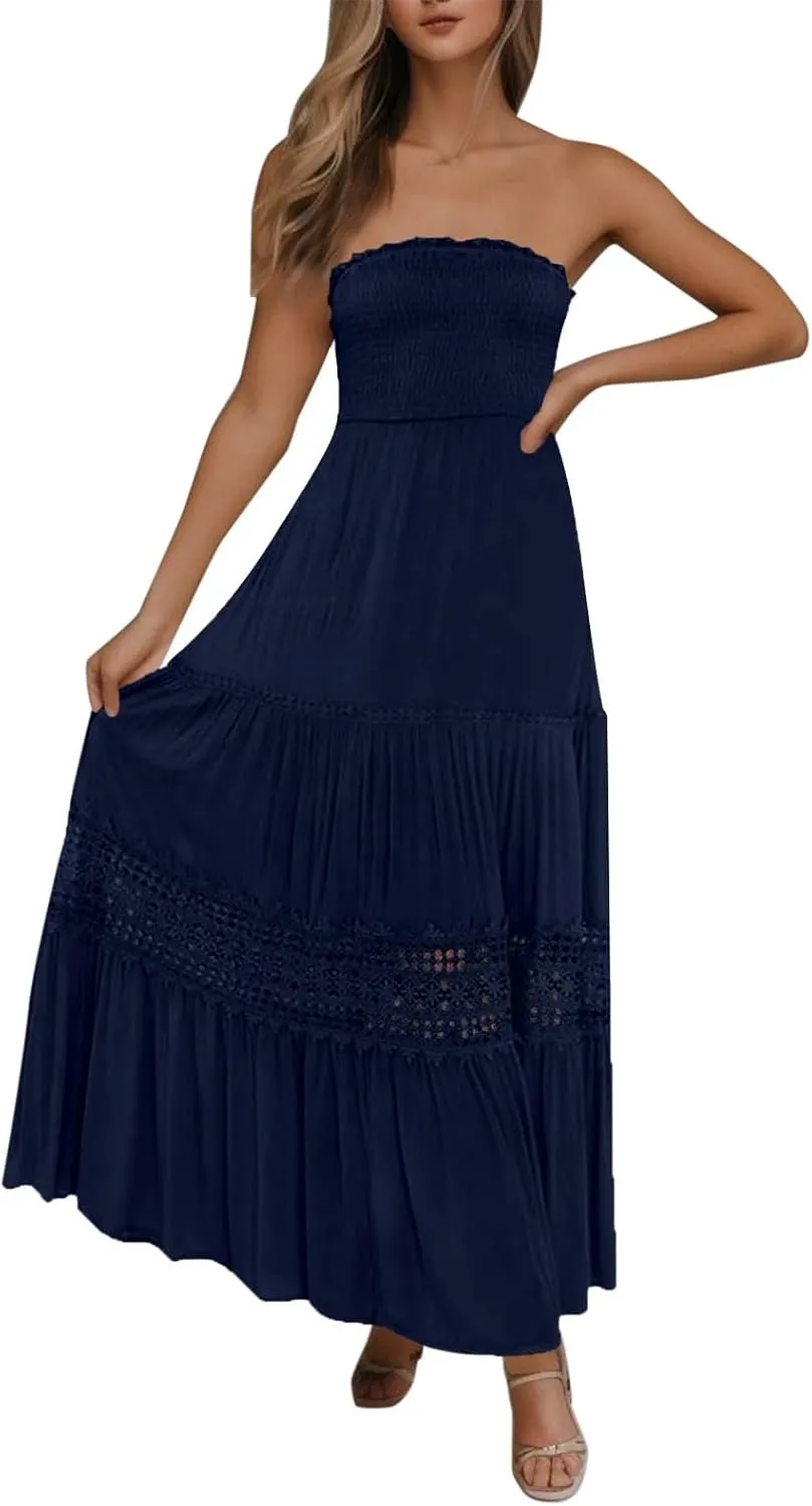 Women's 2025 Summer Dress Off Shoulder Sleeveless Wedding Guest Dresses Casual A Line Flowy Long Maxi Sundress