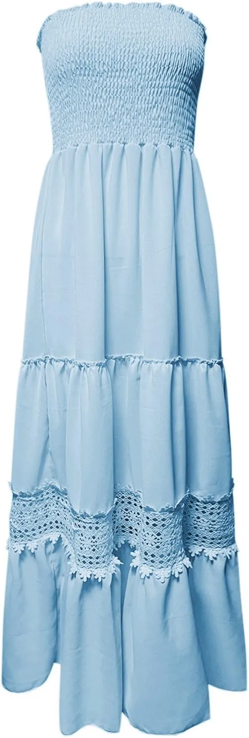 Women's 2025 Summer Dress Off Shoulder Sleeveless Wedding Guest Dresses Casual A Line Flowy Long Maxi Sundress