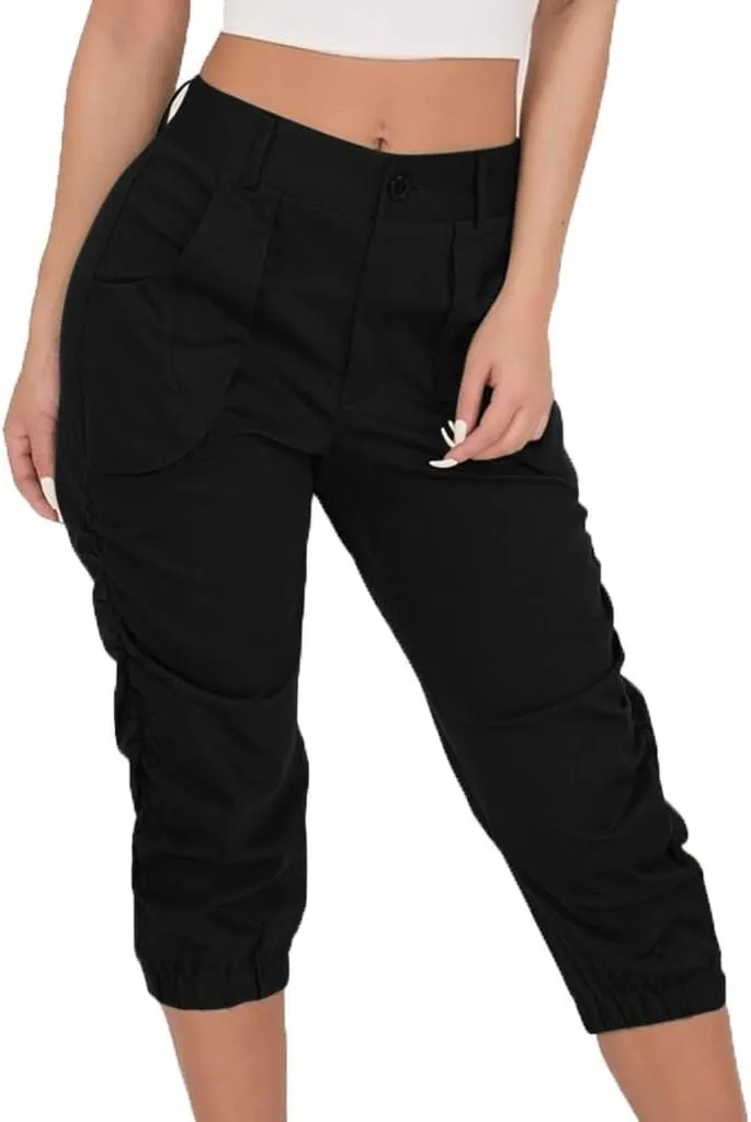 Womens Cargo Capris Pants Women Baggy Wide Leg High Waist Casual Pants Jean Stretch Outfits Plus Size