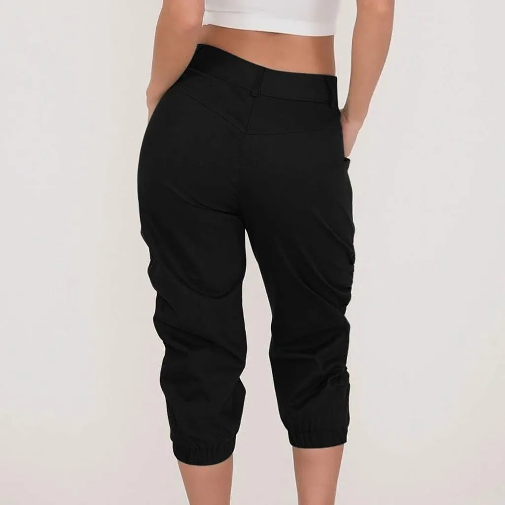 Womens Cargo Capris Pants Women Baggy Wide Leg High Waist Casual Pants Jean Stretch Outfits Plus Size
