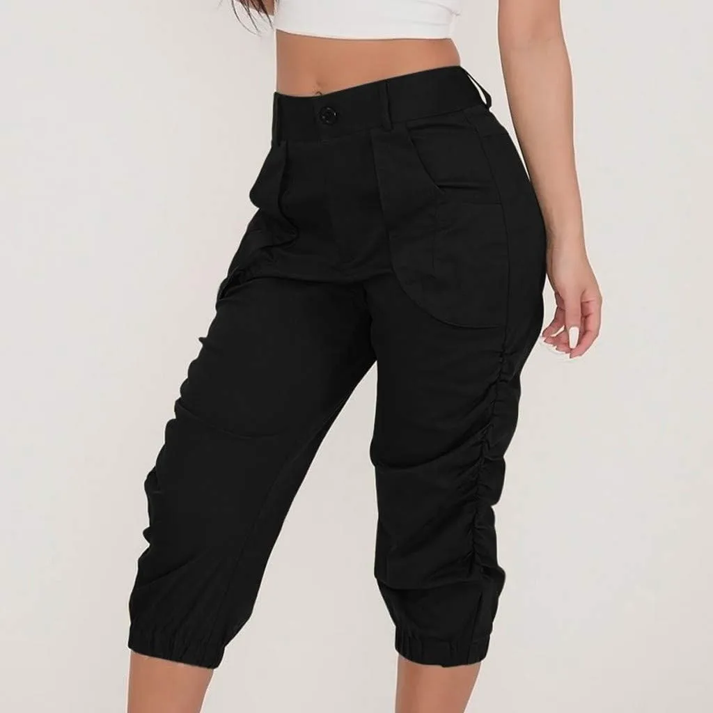 Womens Cargo Capris Pants Women Baggy Wide Leg High Waist Casual Pants Jean Stretch Outfits Plus Size