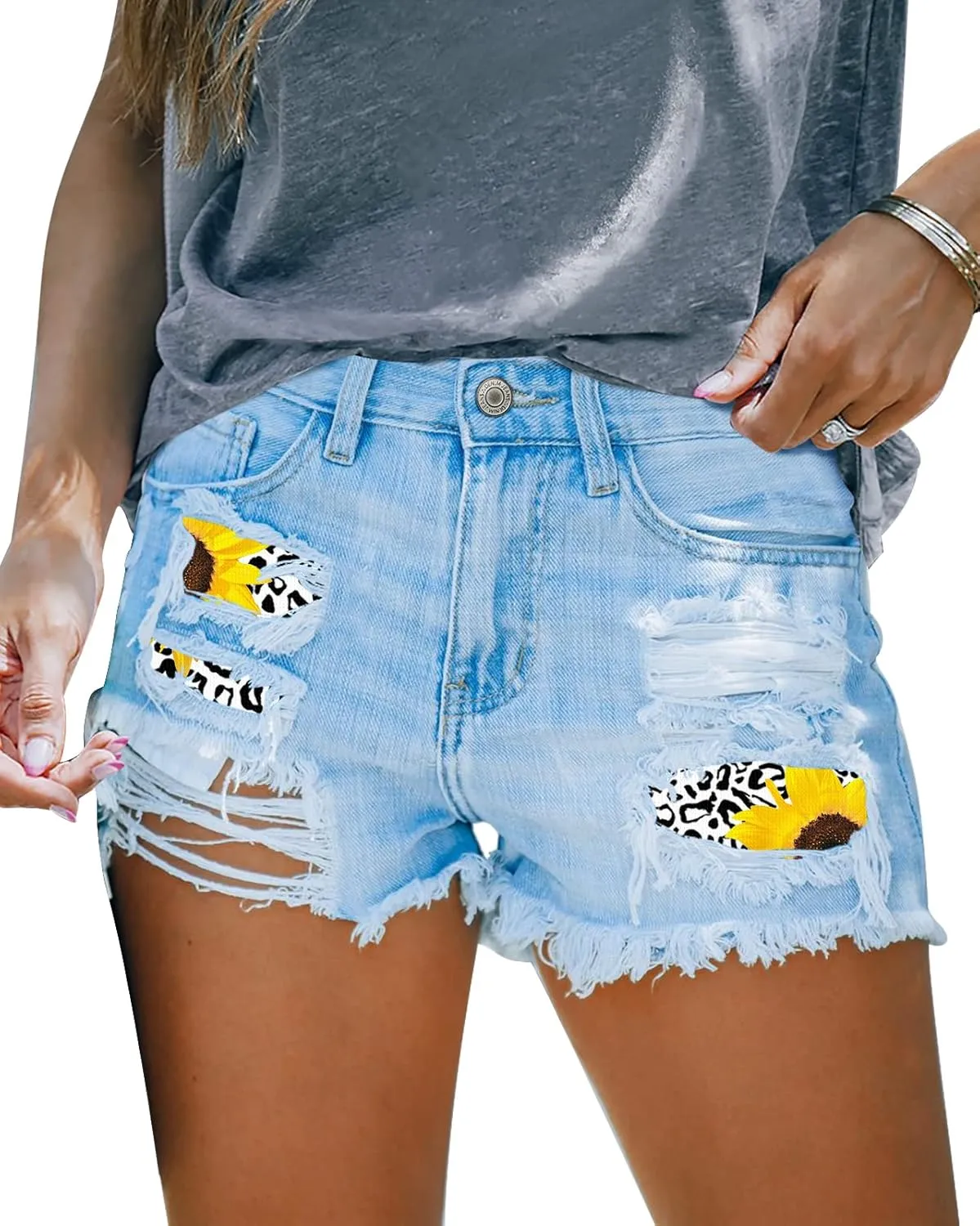 Womens Jean Shorts High Waisted Ripped Distressed Raw Hem Denim Jean Shorts for Women Casual Summer