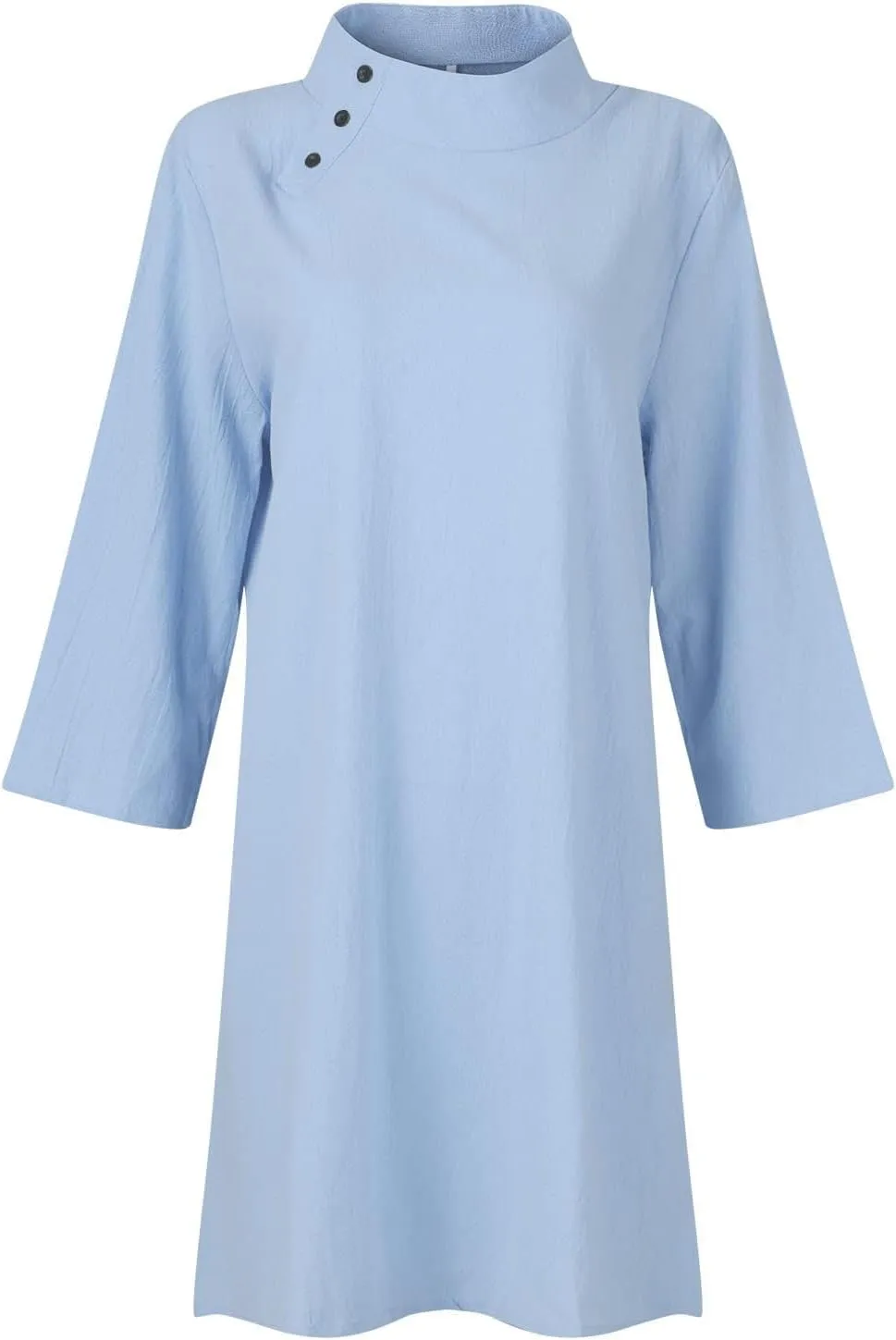 Women's Summer Midi Shirt Dresses Casual Linen Button Down 1/2 Sleeve Dress Solid Color Knee Length Lightweight Dress