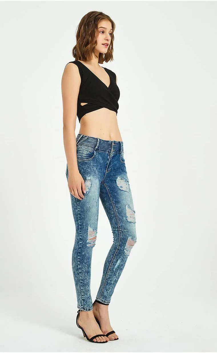 ZENTHACE Ripped Jeans for Women Skinny Jeans Stretch Comfy Distressed Denim Pants